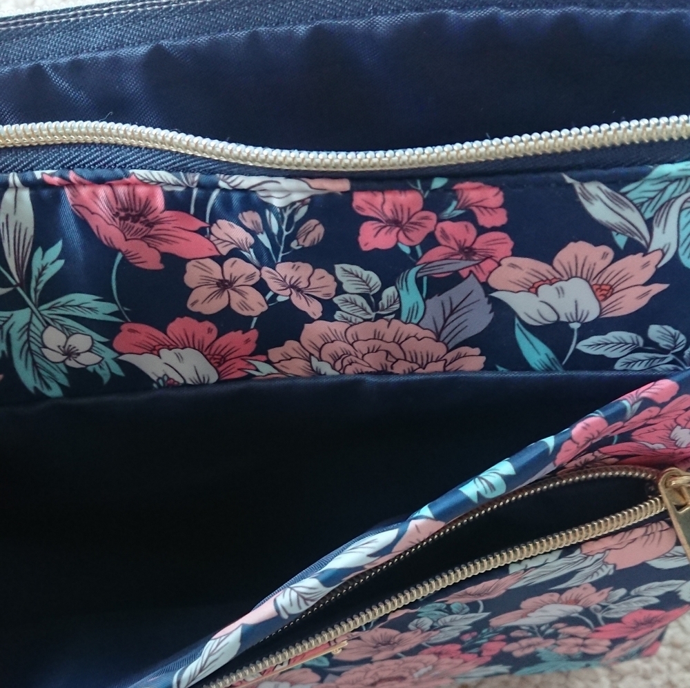 Nicole Miller Travel Makeup Toiletries Bag Floral Pink blue Large 12"x8.5"x3" - Picture 11 of 12